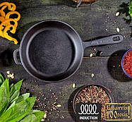 Чавунна сковорода чорна універсальна якісна 20 см з литою металевою ручкою круглі сковороди без кришки для будинку смаження м'яса