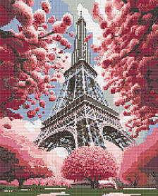Алмазна мозаїка/вишивка Міста. Париж в сакурі 40*50 см Орігамі OD 6004