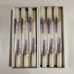 Свічка столова Великодня, конусна, 24 см, лаванда біла, 1/12