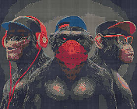 Алмазна мозаїка/вишивка Три мавпи 40*50 см Орігамі OD 3198