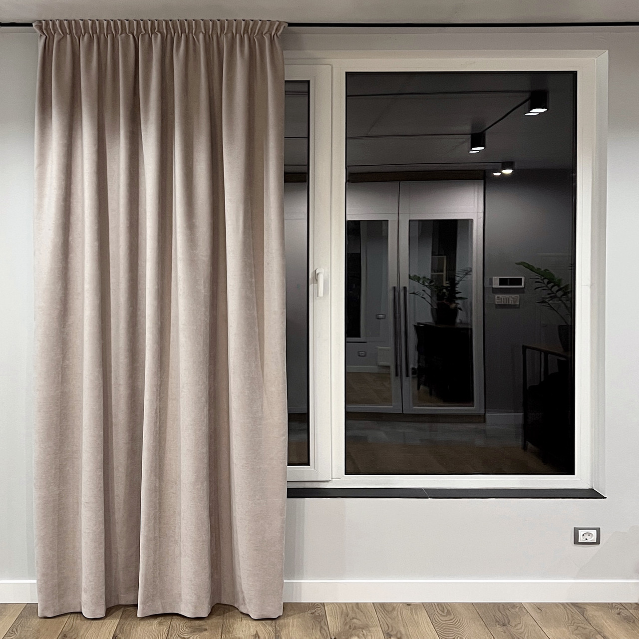 Штора на тасьмі 1 шт ширина-150 висота-250 мікровелюр Беж-капучино, фото 1