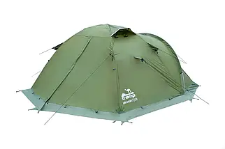 Двомісний намет Tramp Mountain 2 (v2) Green | Експедиційна алюмінієва палатка для тривалих походів з 2 входами та 2 тамбурами, фото 3
