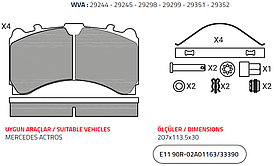 Колодки гальмівні MERCEDES-BENZ ACTROS MP2 / MP3 A0064201520 WVA 29244 UNIBRAKE 29244PRO