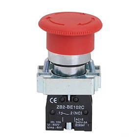 Кнопка "грибок" Daier XB2-BC542, ON-OFF, з фіксацією, 2pin, 3A 250V, червона