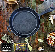 Чавунна сковорода чорна універсальна якісна 22 см з литою металевою ручкою круглі сковороди без кришки для будинку смаження м'яса