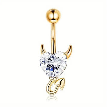 Сережка для пірсингу пупка Чортеня Liresmina Jewelry титанова сталь білим  цирконом 2.8 см золотиста