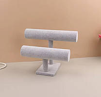 Підставка двоярусна оксамитова сіра для браслетів і годинників