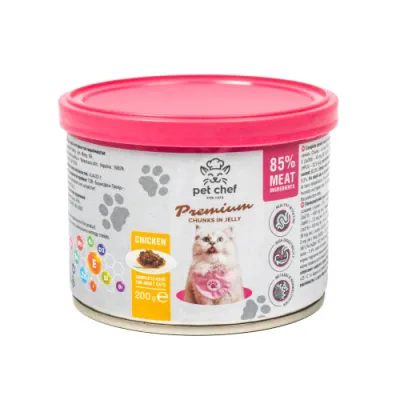 Вологий корм для дорослих котів Pet Chef (Пет Шеф) шматочки в желе з куркою 200 г
