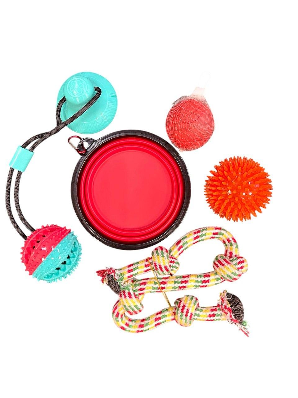 Подарунковий набір іграшок для великих собак, 5 іграшок (червоний), фото 1