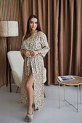 ХАЛАТ ШОВКОВИЙ жіночий довгий ЛЕОПАРД БЕЖ 117