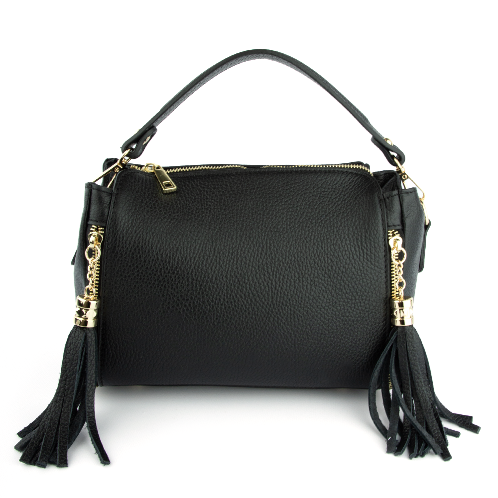 Сумка жіноча шкіряна Virginia Conti 03899 чорна з китицями, фото 1