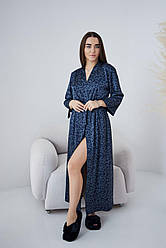 ХАЛАТ ШОВКОВИЙ жіночий довгий ЛЕОПАРД СИНІЙ 117