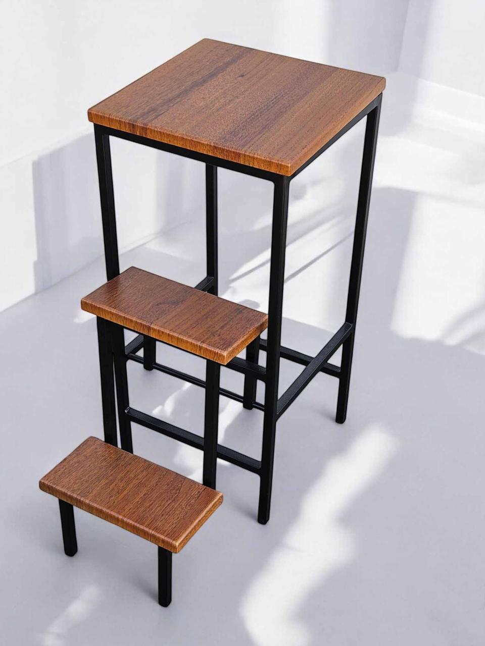 Табурет драбина барний стілець Minos чорний/горіх Наша Ковка, фото 1