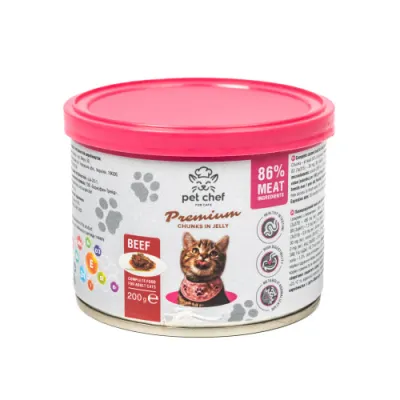 Вологий корм для дорослих котів Pet Chef (Пет Шеф) шматочки в желе з яловичиною 200 г