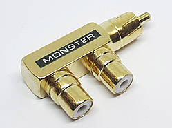 Перехідник RCA (тюльпан) Monster чорний 1 RCA штекер в 2 RCA гнізда