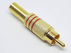 Роз'єм RCA (тюльпан) штекер з 3 червоними смужками цинк золотий