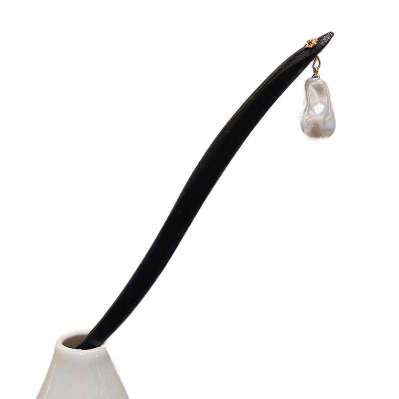 Дерев'яна паличка для фіксації волосся в азіатському стилі з прикрасою у вигляді перлів 28107, фото 1