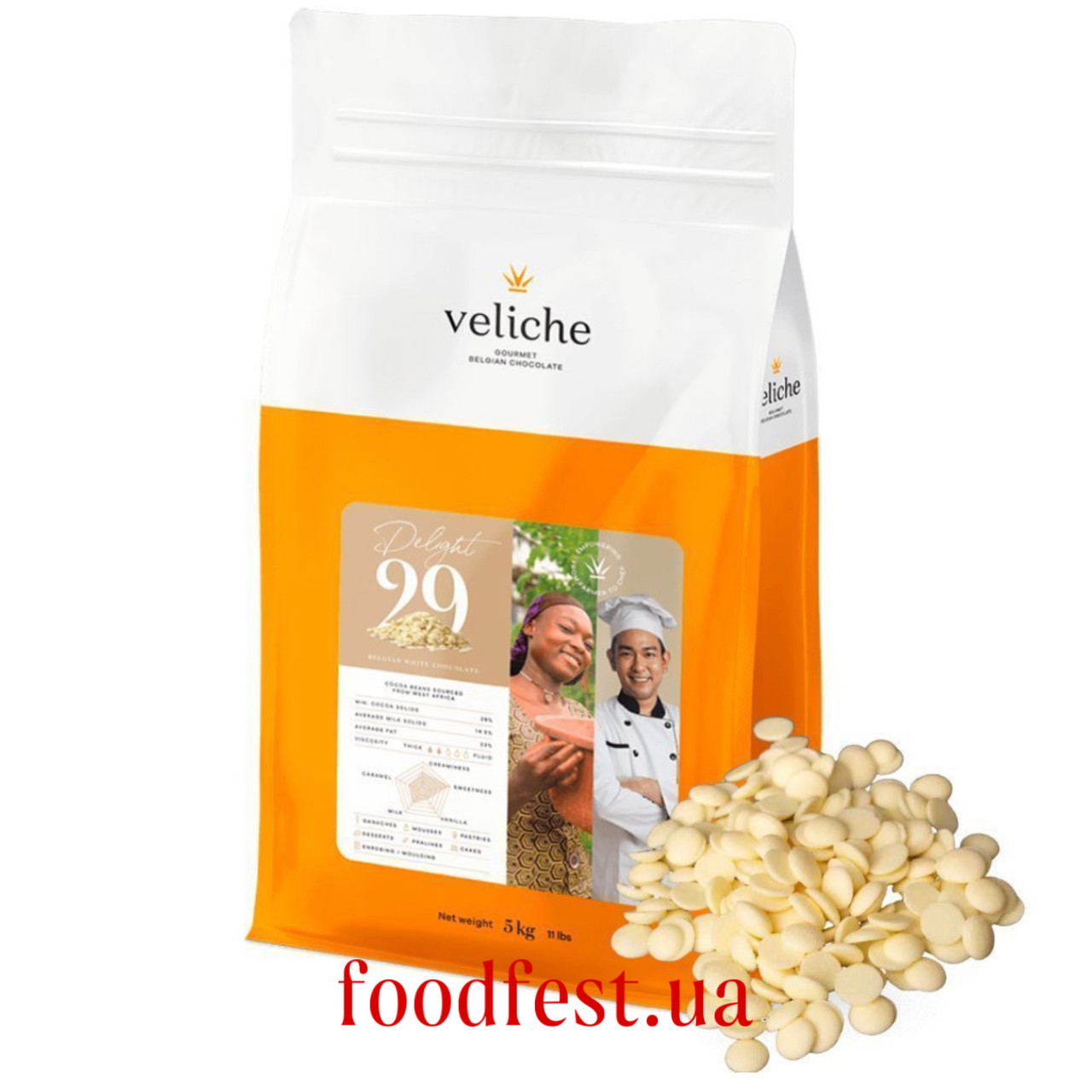Шоколад бельгійський білий Veliche 29% (пакування 500 грам), фото 1