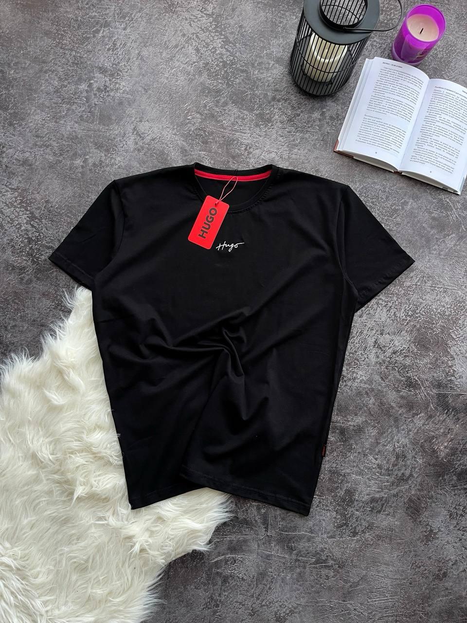 Чоловіча футболка Hugo чорна спортивна бавовняна Теніска Х'юго Бос на літо, фото 1