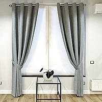 Комплект штори на сірих люверсах 2 шт з підхватами 140х250 см мікровелюр Сіро-блакитний