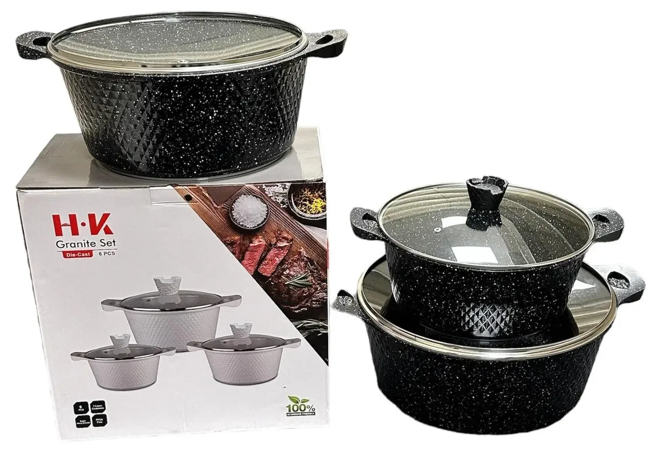 Набір каструль H-K/DM-6 3 шт. (32/36/40 см) скляна кришка