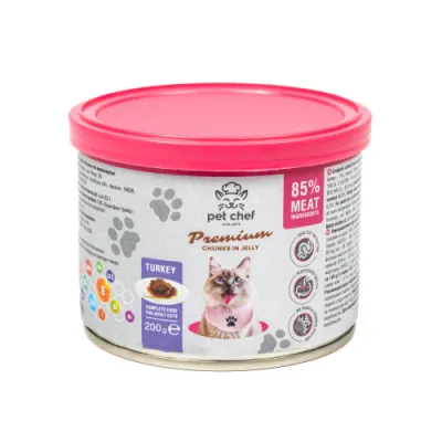 Вологий корм для дорослих котів Pet Chef (Пет Шеф) шматочки в желе з індичкою 200 г