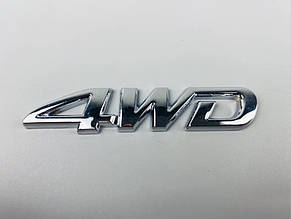 Декоративна металева наклейка, глянсовий срібний колір «4WD» (повний привод), 85 мм х 18 мм х 2 м DTL-2556