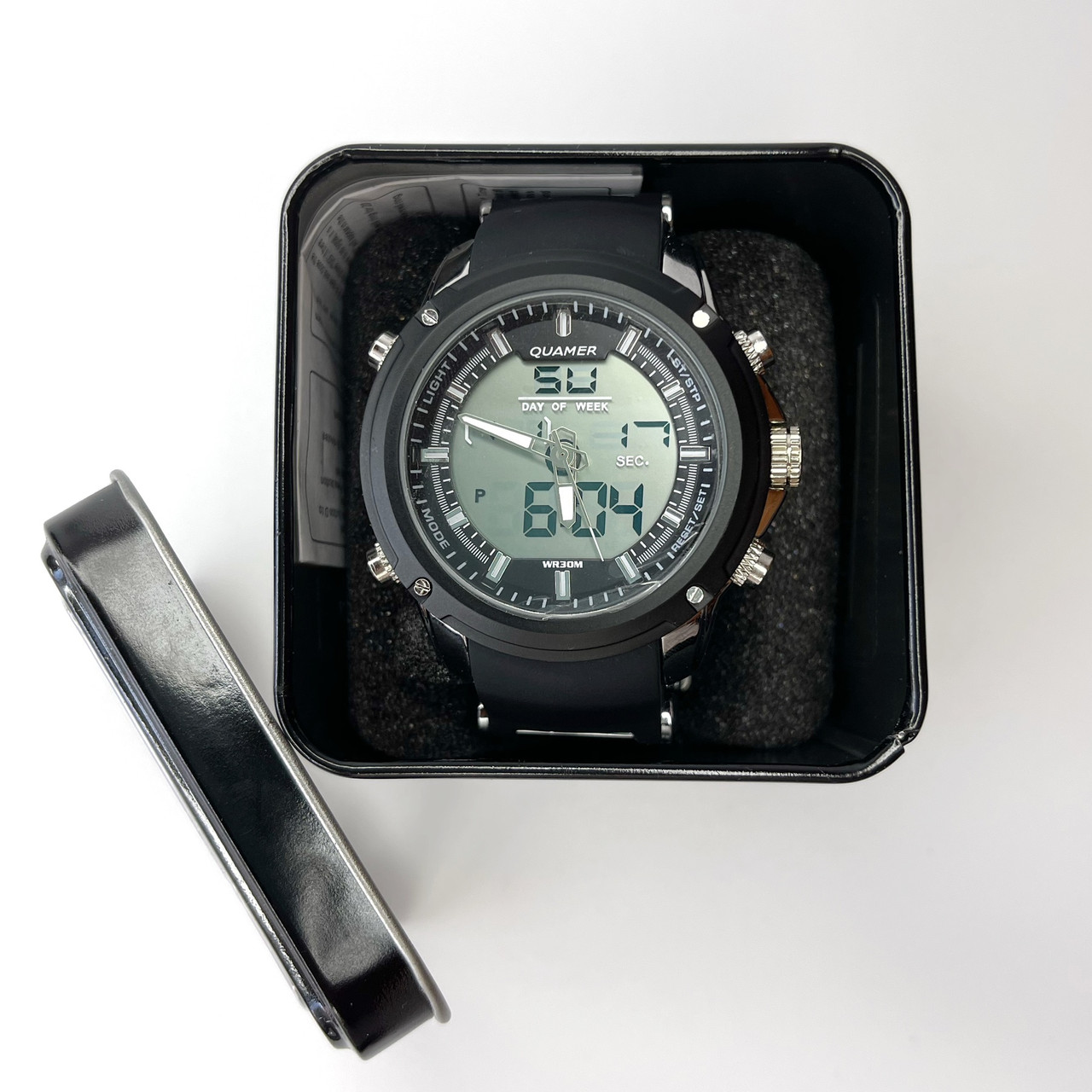 Годинник наручний Finding Cпортивний механізм кварцовий і електронний ремінець метал-силікон Чорний хром 1605