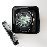 Годинник наручний Finding Cпортивний механізм кварцовий і електронний ремінець метал-силікон Чорний хром 1605