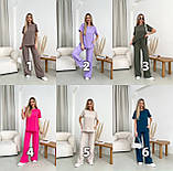 Рожевий жіночий вільний прогулянковий костюм з американського крепу: футболка та штани, фото 8