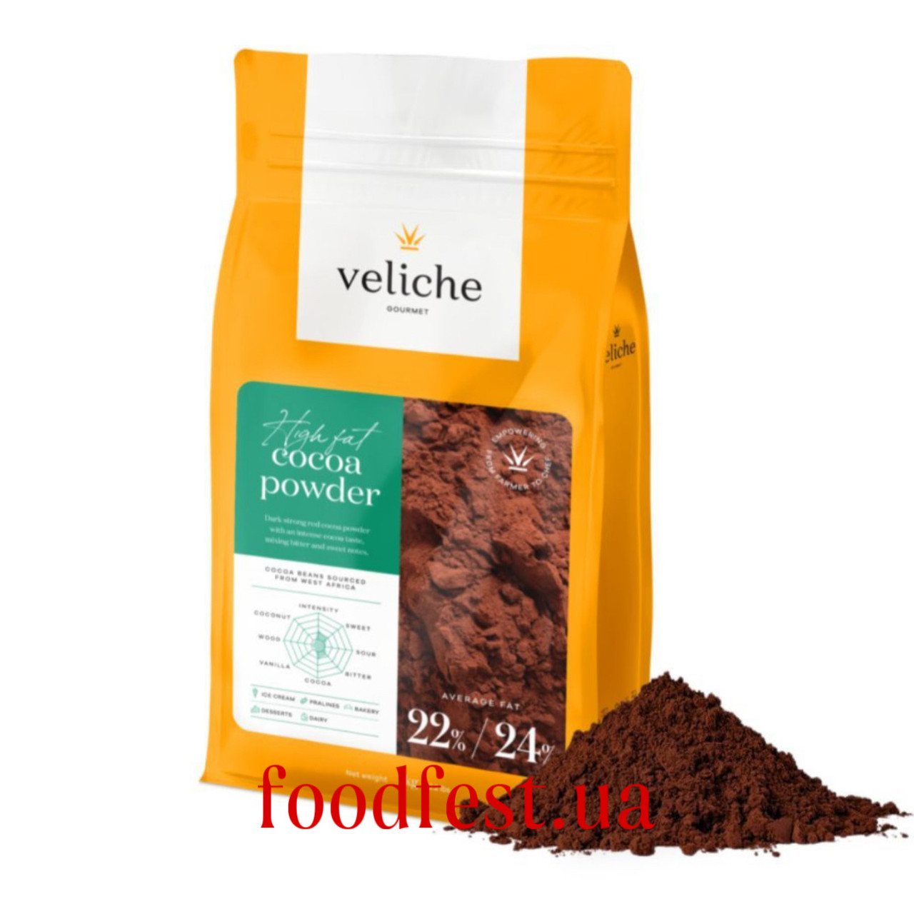 Какао порошок алкалізований 22-24% ТМ Veliche, (пакування від 100 грамів)