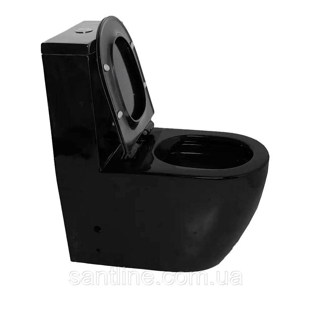 Унітаз-моноблок підлоговий Insana Ermin 67х37х84 пристінний чорний з швидкознімним сидінням мікроліфт, фото 1