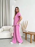 Рожевий жіночий вільний прогулянковий костюм з американського крепу: футболка та штани, фото 7