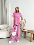 Рожевий жіночий вільний прогулянковий костюм з американського крепу: футболка та штани, фото 5