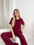 Бордовий жіночий вільний прогулянковий костюм з американського крепу: футболка та штани, фото 5