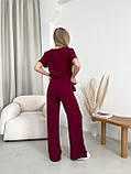 Бордовий жіночий вільний прогулянковий костюм з американського крепу: футболка та штани, фото 7