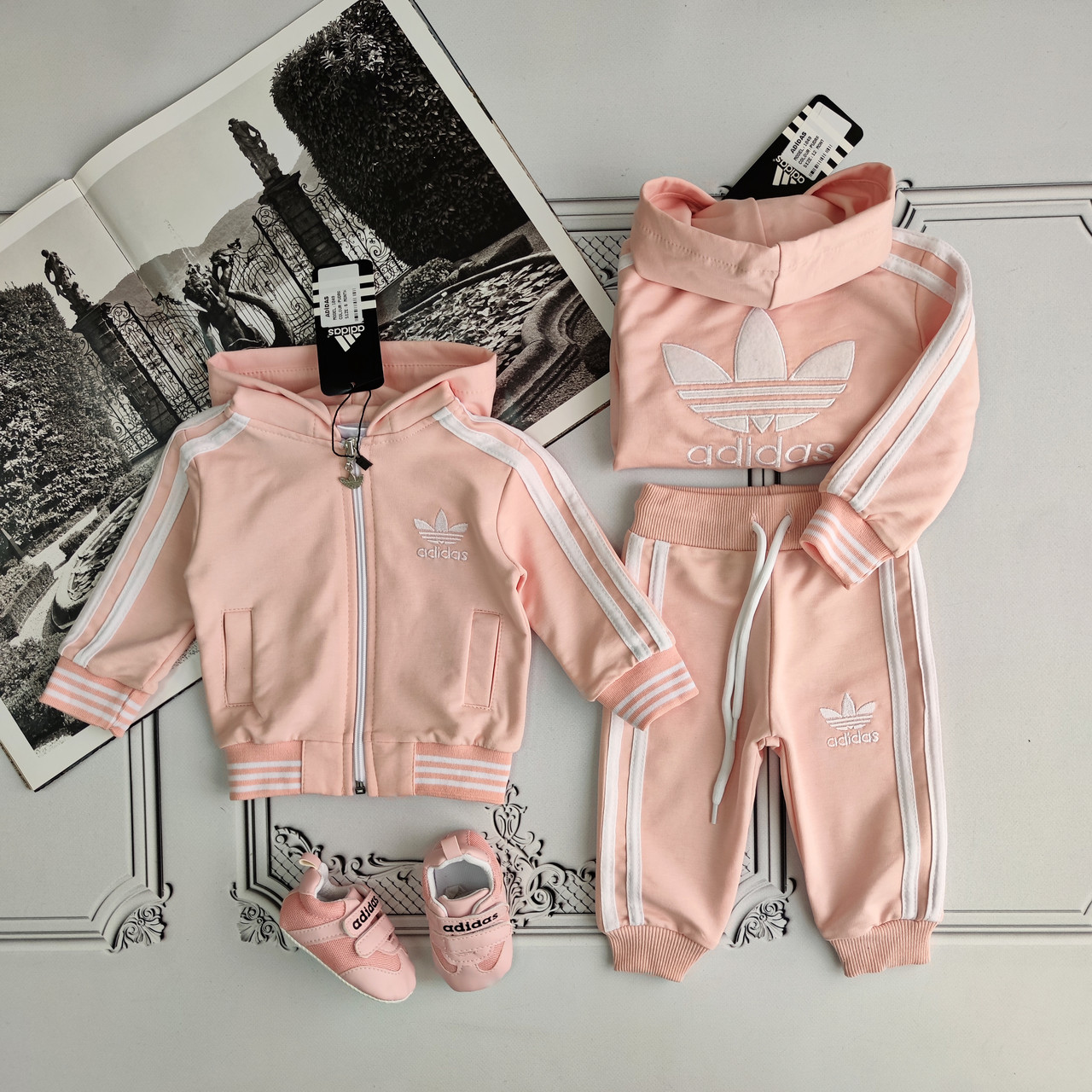 Дитячий рожевий спортивний костюм з капюшоном Adidas