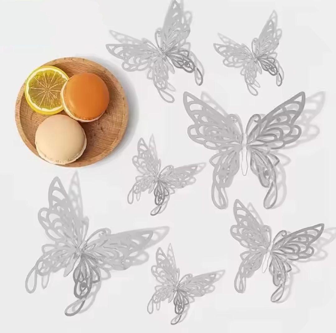 3D-наклейки метелика срібло 12штук набір JJ319-E