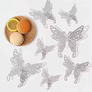 3D-наклейки метелика срібло 12штук набір JJ319-E, фото 1
