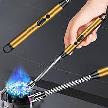 Електронна дугова п'єзозапальничка з вбудованим акумулятором, заряджається від USB, Золотий