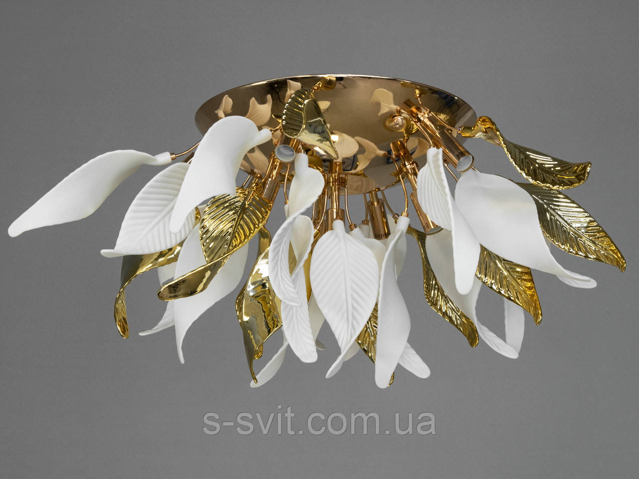Люстра з керамічними елементами під стелю, 10 ламп, золотого кольору, фото 1