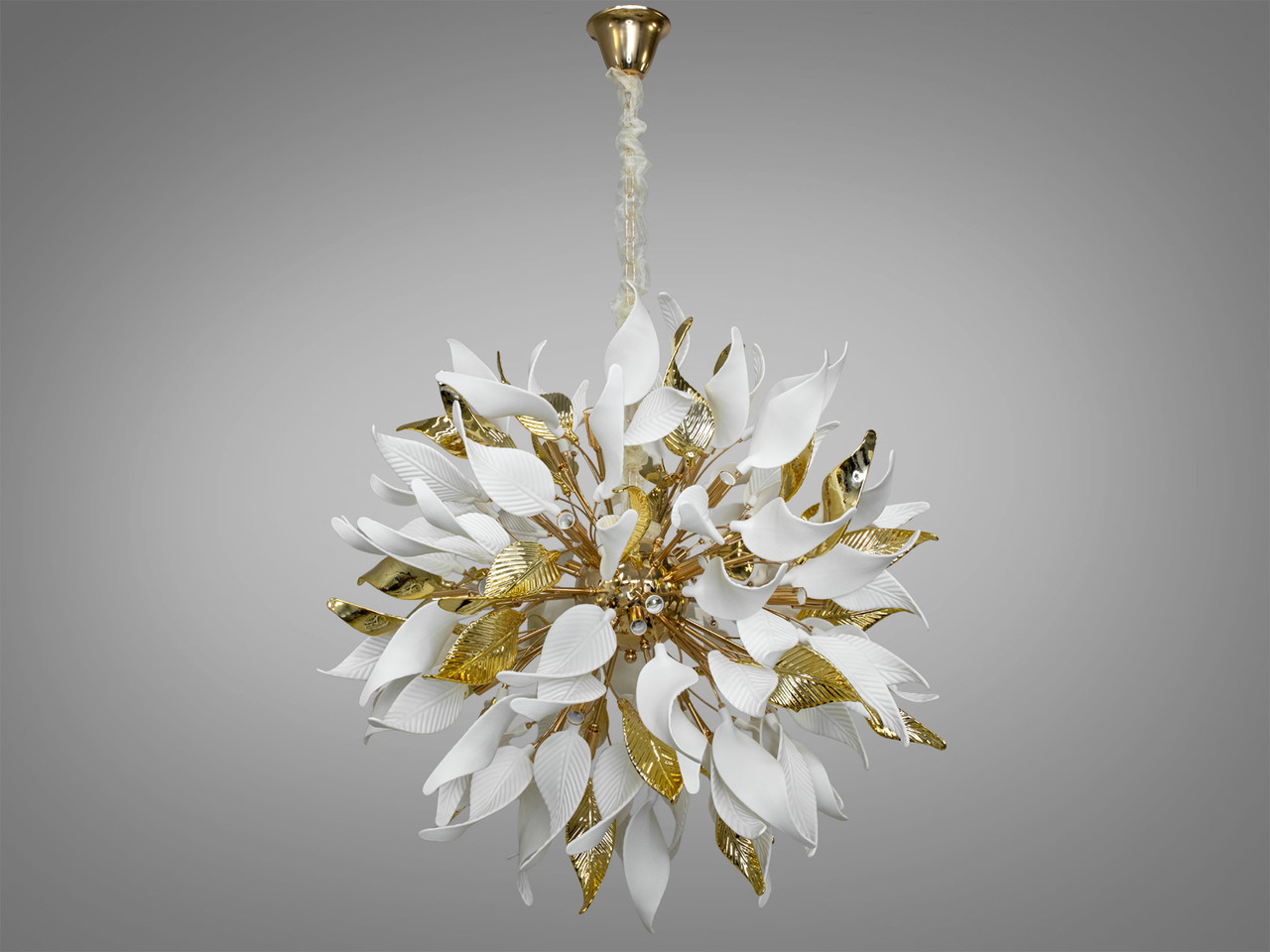 Підвісна люстра з порцеляновими елементами, 40 ламп, золотого кольору, фото 1
