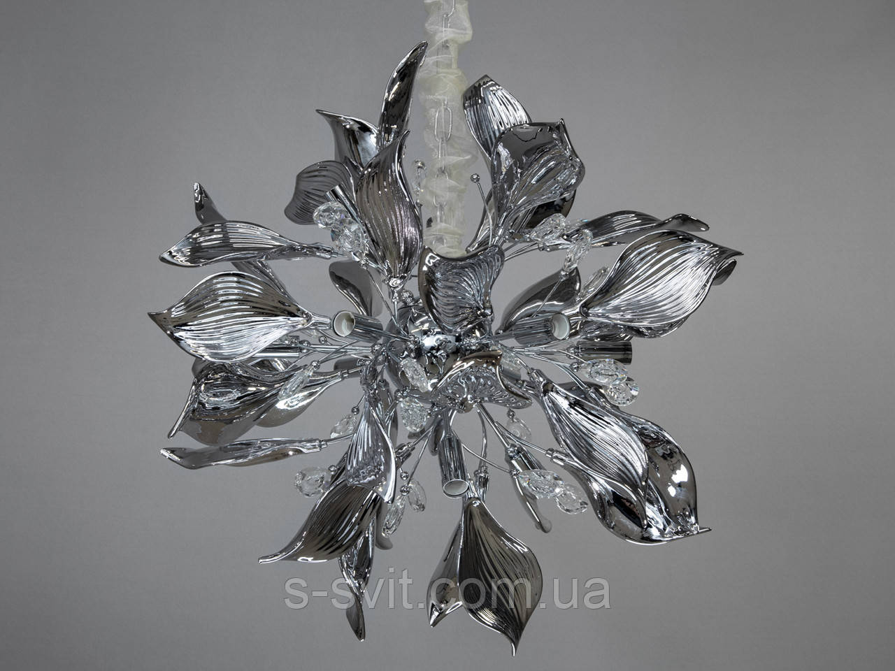 Підвісна люстра з керамічними елементами, 12 ламп, хром, фото 1