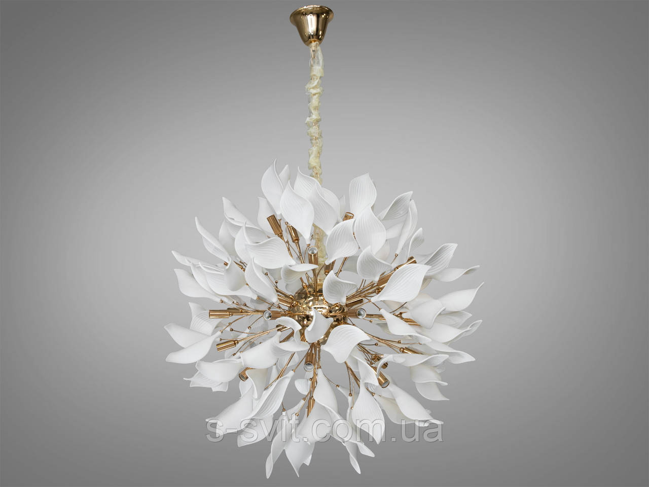 Підвісна люстра з порцеляновими елементами, 40 ламп, золотоиста, фото 1