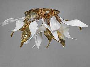 Стельова люстра з фарфоровими елементами, 7 ламп, золотиста