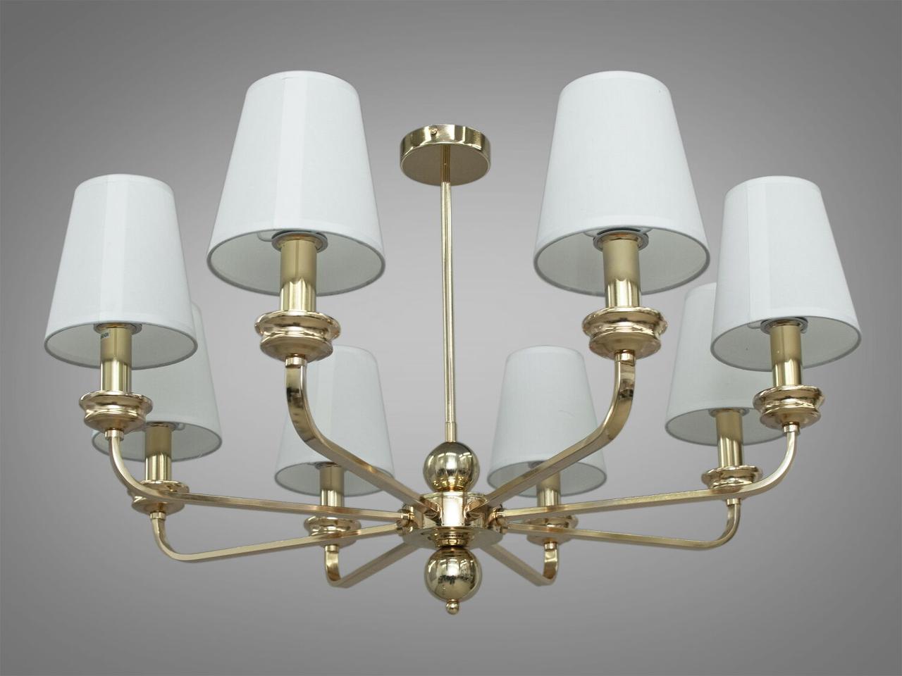 Люстра з абажурами на 8 рожків в класичному виконанні, золотиста, фото 1