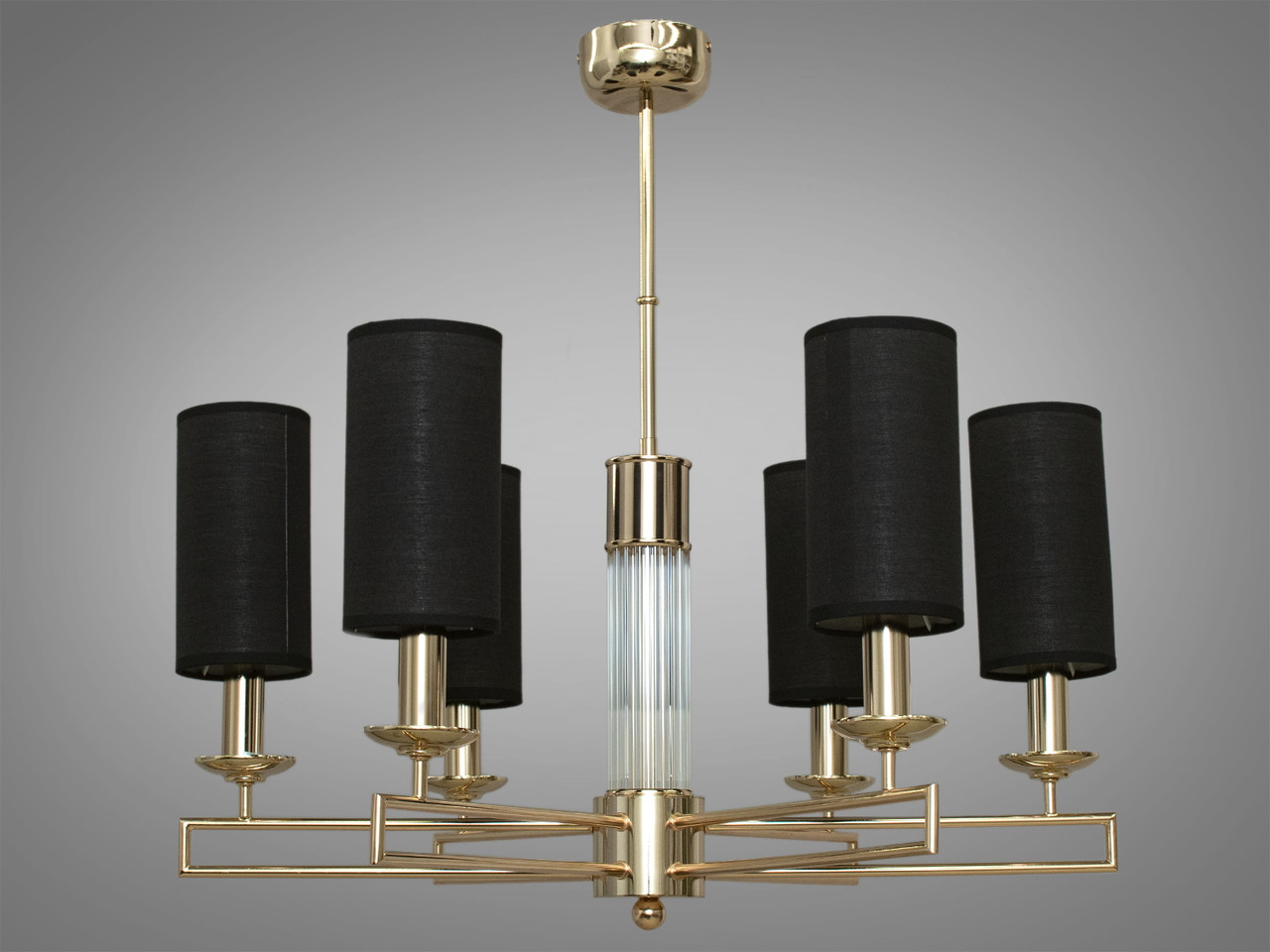 Люстра з текстильними абажурами на 6 ламп, колір-хром, фото 1