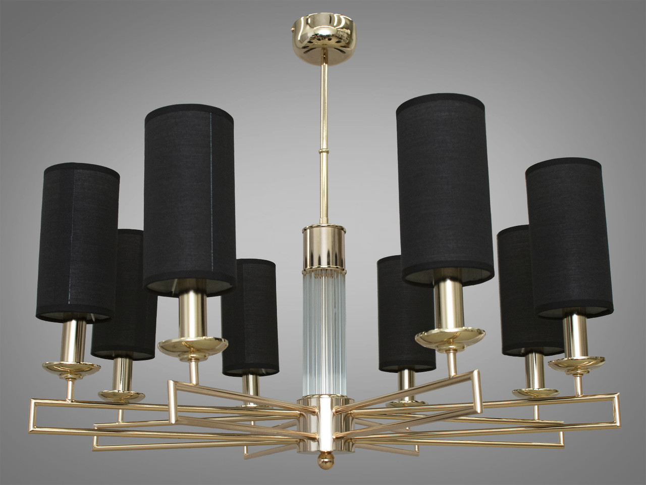 Люстра з текстильними абажурами на 8 ламп, колір-хром, фото 1
