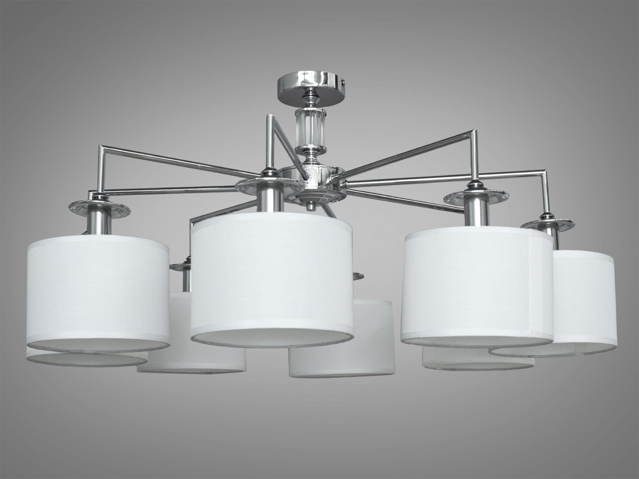 Люстра з абажурами із тканини на 8 рожків, золотиста, фото 1