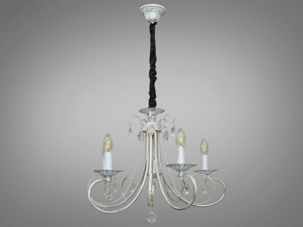 Люстра з різьбленим декором на 5 ламп, біла, фото 1